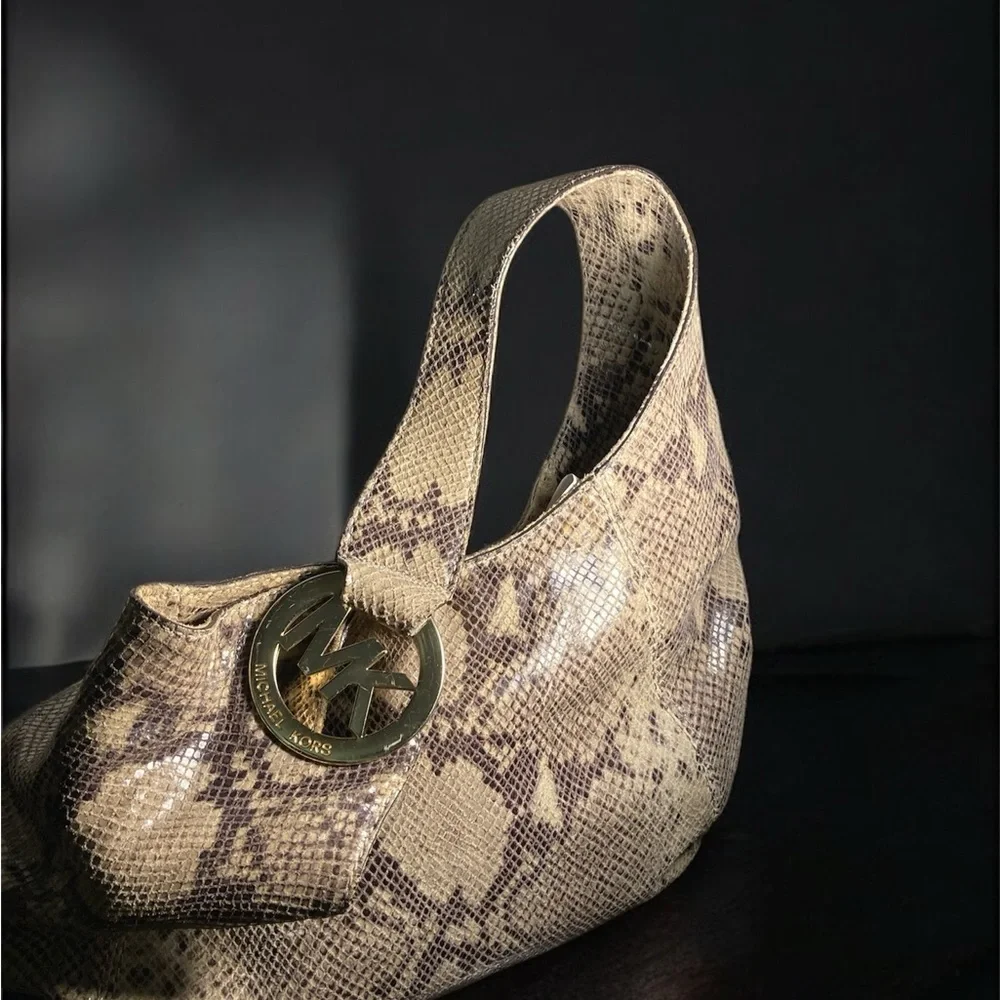 Michael Kors python embossed FULTON HOBO Shoulder Bag